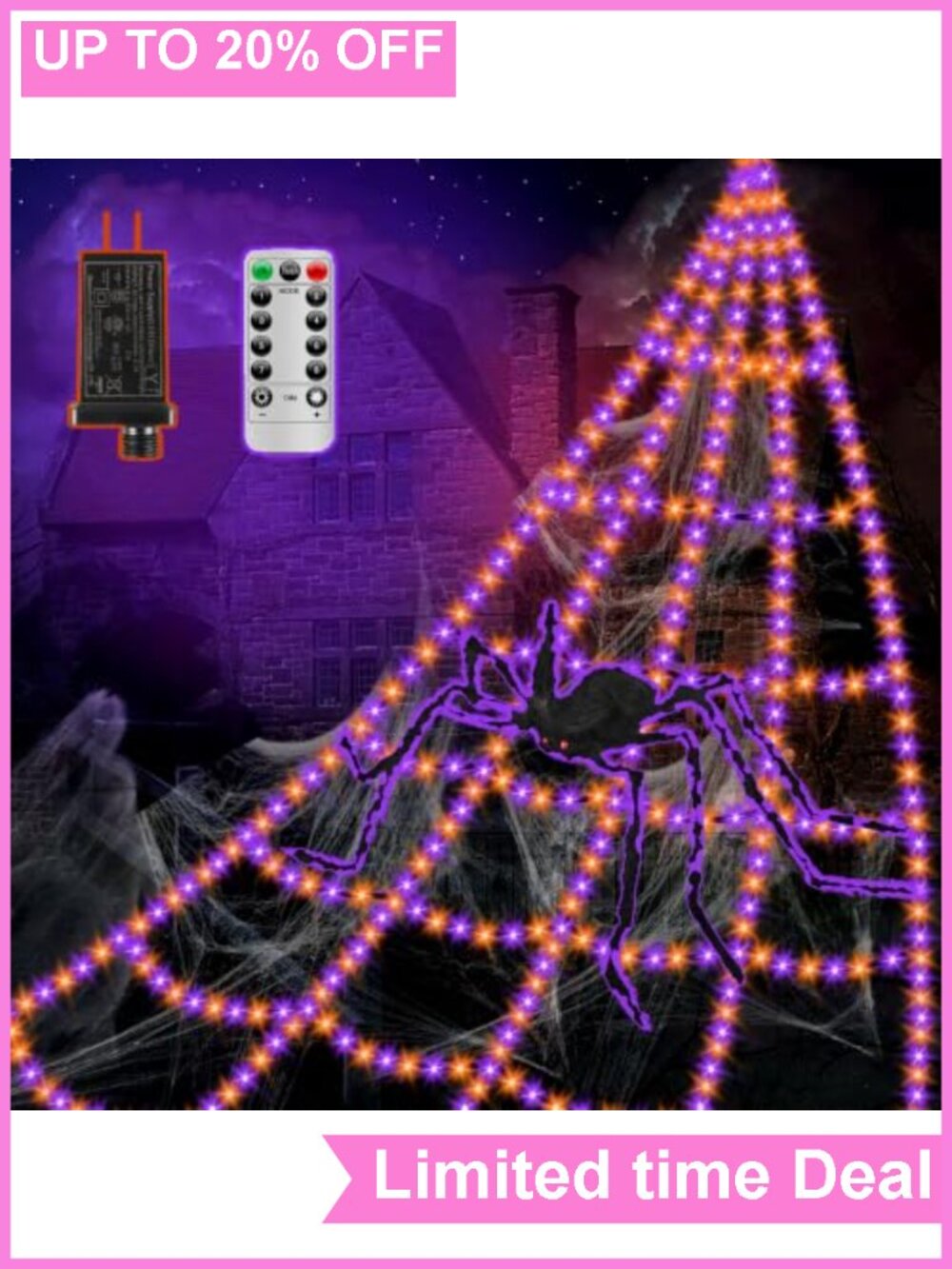 550 LED Spider Web Halloween Lights 8 Modes Waterproof Timer Outdoor Decor